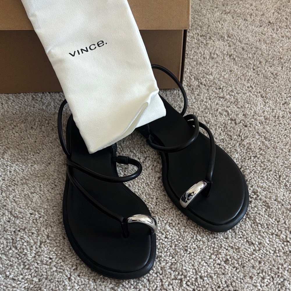 Vince Elegant Black Sandals with Silver Accents 9.5 - Picture 4 of 7